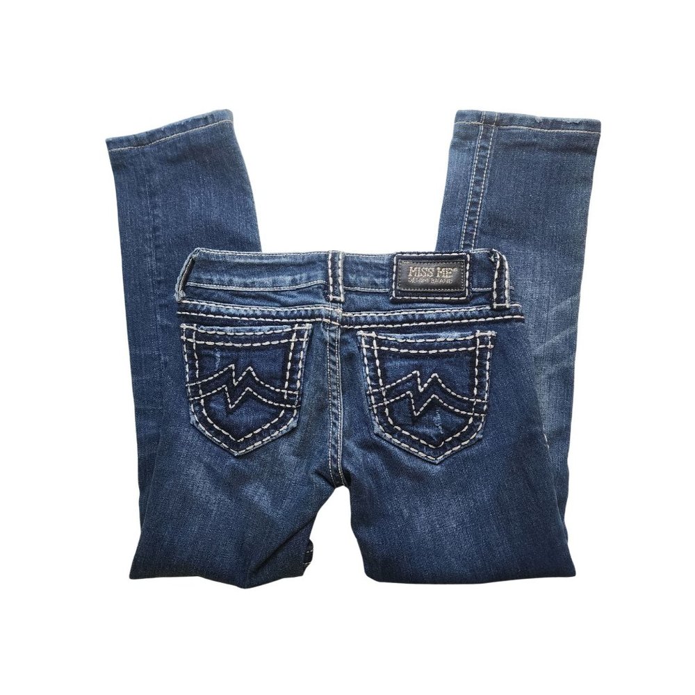 Miss Me Sunny Straight Leg Western Stitching Blue Distressed Jeans -Size 25- EUC
